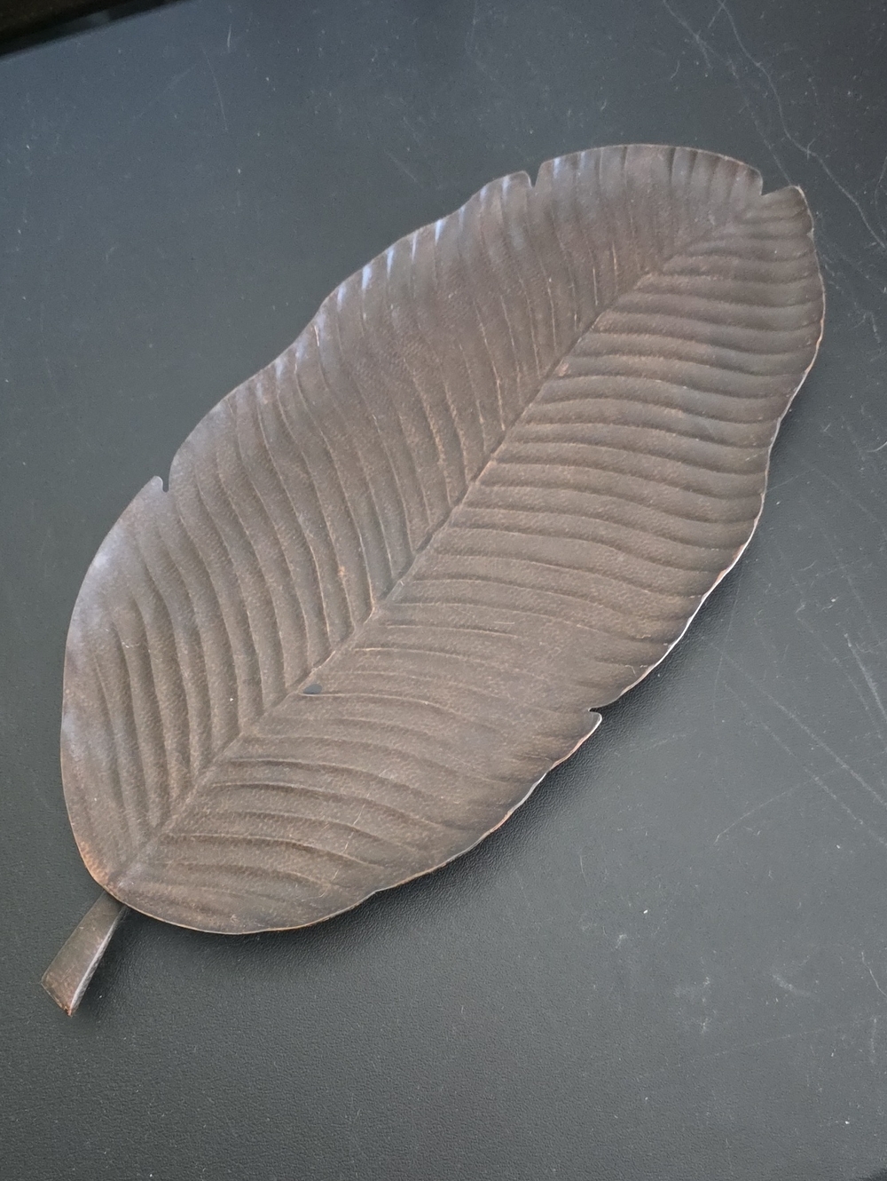 PartyLite Leaf-Shaped Metal Serving Platter in Brown